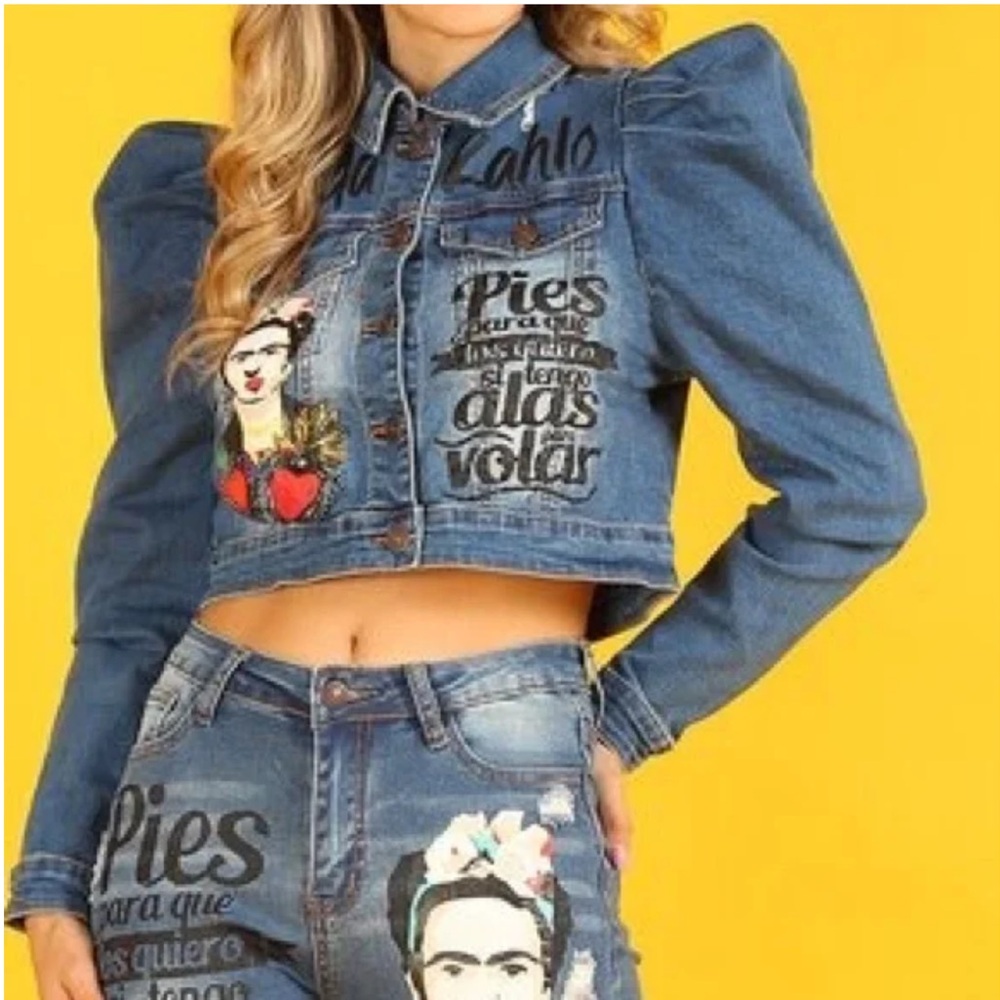 Frida puff sleeve denim jacket denim land size L
